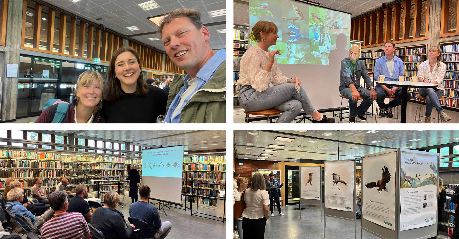 Figuren består av fire bilder satt sammen der øverst til venstre er et bilde av Norith Eckbo, Benedicte Garmann-Aarhus og Martin Eggen. Bildet øverst til høyre er av panelsamtalen mellom Kjetill Jakobsen, Martin Eggen og Nortih Eckbo, med Tara Daughton som vert. Bilde nederst til venstre er av Benedicte Garmann-Aarhus imens hun holder hennes presentasjon foran et publikum. Bildet nederst til høyre er av illustrasjonene og tekstene av Sine Hagestad og Mari Dønnum Klaussen. 